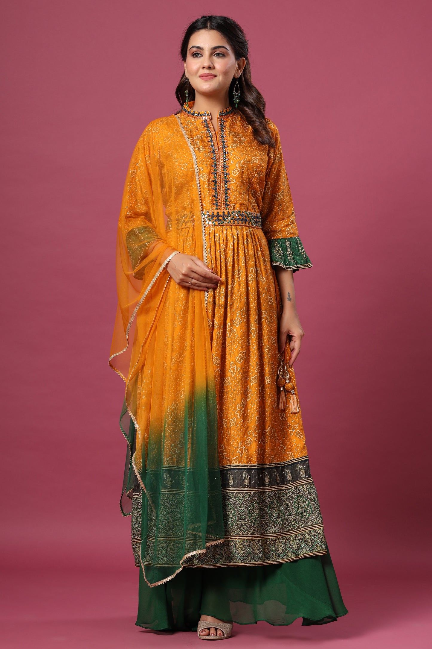 Bright Deep Yellow Embellished Kurti with Palazzo