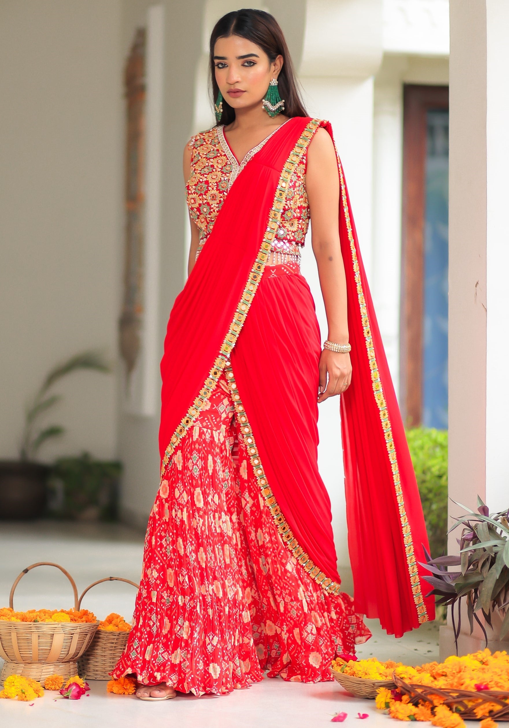 Buy Womens Red Color Pure Georgette Aari Tari Handwork Satan Border Saree  With Blouse Size 6.40 M at Amazon.in