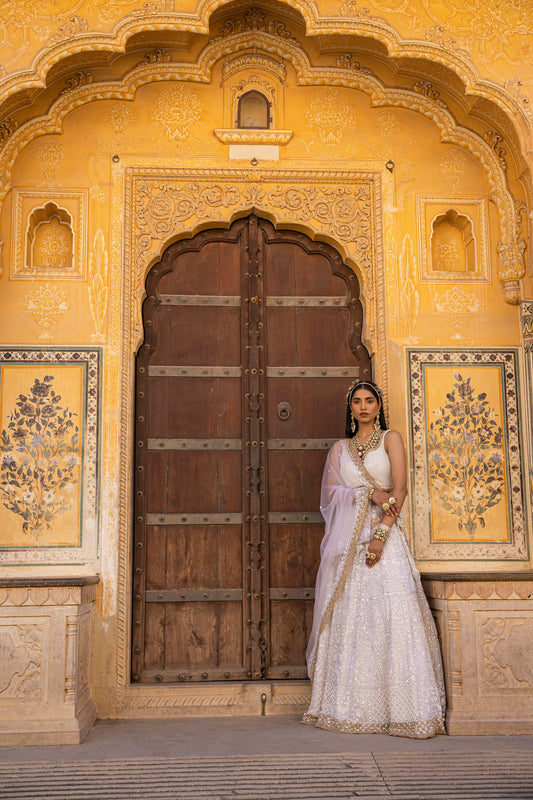Pearl White Moti Work Lehenga Set