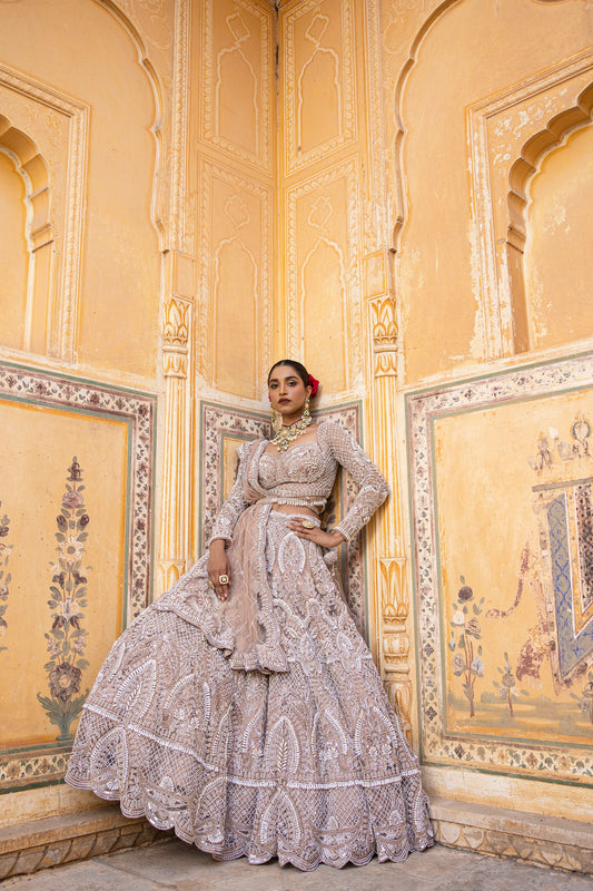Rose Mauve Pearl Work Lehenga With Blouse And Dupatta