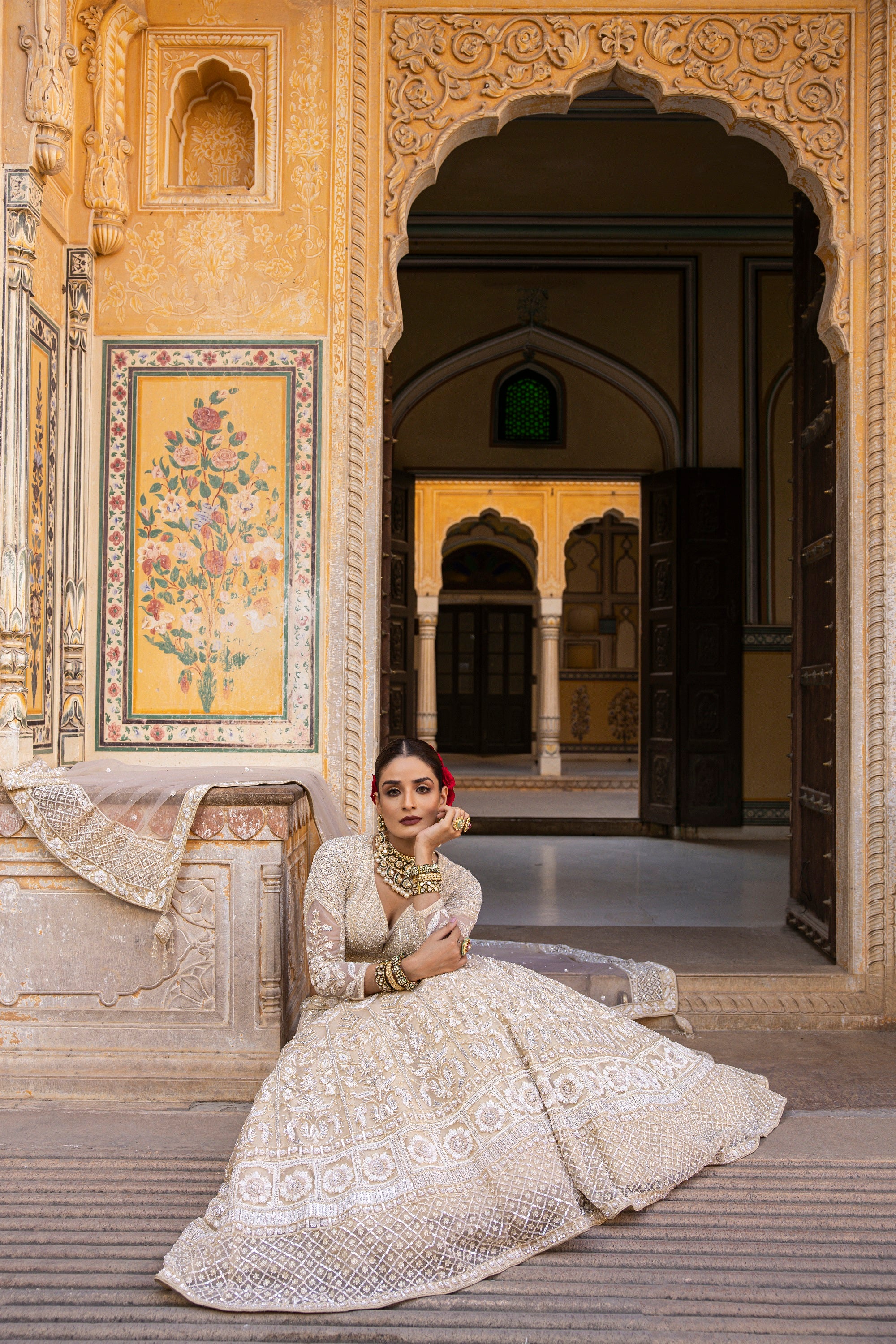 Blue Lycra Net Flared Floral Printed Lehenga with Sequins Work -...