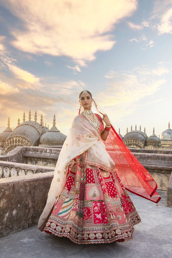 Raw Silk Multi Patchwork Bridal lehenga With Choli And Dupatta