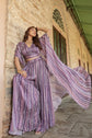 Purple Shaded  Crop Top With Palazzo And Long Shrug