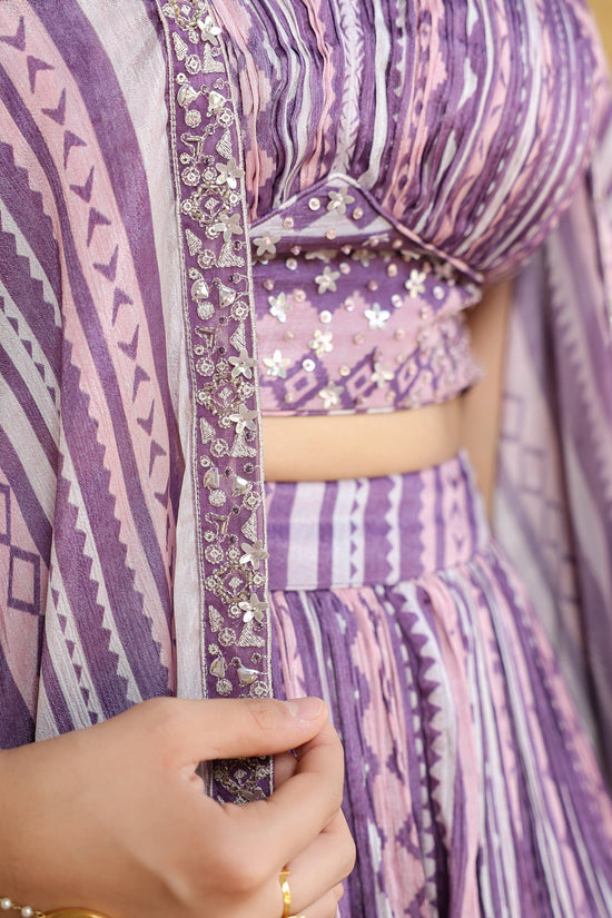 Purple Shaded  Crop Top With Palazzo And Long Shrug