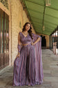 Purple Shaded  Crop Top With Palazzo And Long Shrug