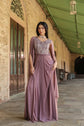 Dark Mauve Embellished Long Gown With Shrug