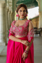 Magenta Pink Zardozi Work Crop Top With Skirt And Shrug