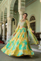 Yellow Shaded Embellished Crop Top With Skirt And Dupatta