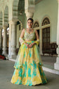 Yellow Shaded Embellished Crop Top With Skirt And Dupatta