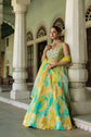 Yellow Shaded Embellished Crop Top With Skirt And Dupatta