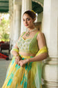 Yellow Shaded Embellished Crop Top With Skirt And Dupatta