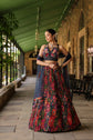 Prussian Blue Embellished Crop Top With Printed Skirt And Dupatta