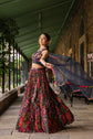 Prussian Blue Embellished Crop Top With Printed Skirt And Dupatta