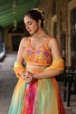 Tangerine Orange Embellished Crop Top With Skirt  And Dupatta