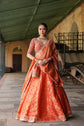 Fire Orange Raw Silk Embellished Crop Top And Skirt With Dupatta