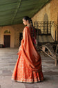 Fire Orange Raw Silk Embellished Crop Top And Skirt With Dupatta