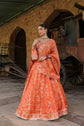 Fire Orange Raw Silk Embellished Crop Top And Skirt With Dupatta