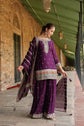 Violet Kurta With Palazzo And Dupatta Having Embellishment