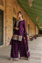 Violet Kurta With Palazzo And Dupatta Having Embellishment