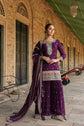 Violet Kurta With Palazzo And Dupatta Having Embellishment