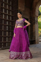 Violet Raw Silk Crop Top With Zari Woven Skirt And Dupatta