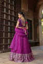 Violet Raw Silk Crop Top With Zari Woven Skirt And Dupatta