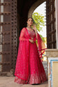 Magenta Pink Embellished Crop Top With Zari Woven Skirt And Dupatta