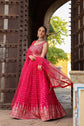 Magenta Pink Embellished Crop Top With Zari Woven Skirt And Dupatta