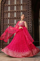 Magenta Pink Embellished Crop Top With Zari Woven Skirt And Dupatta