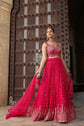 Magenta Pink Embellished Crop Top With Zari Woven Skirt And Dupatta