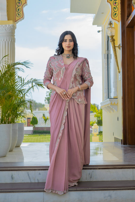 Mauve Saree Style Fusion Set