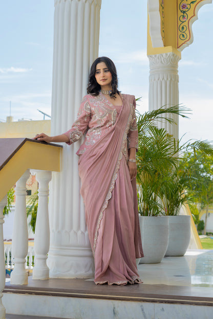 Mauve Saree Style Fusion Set