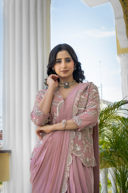 Mauve Saree Style Fusion Set