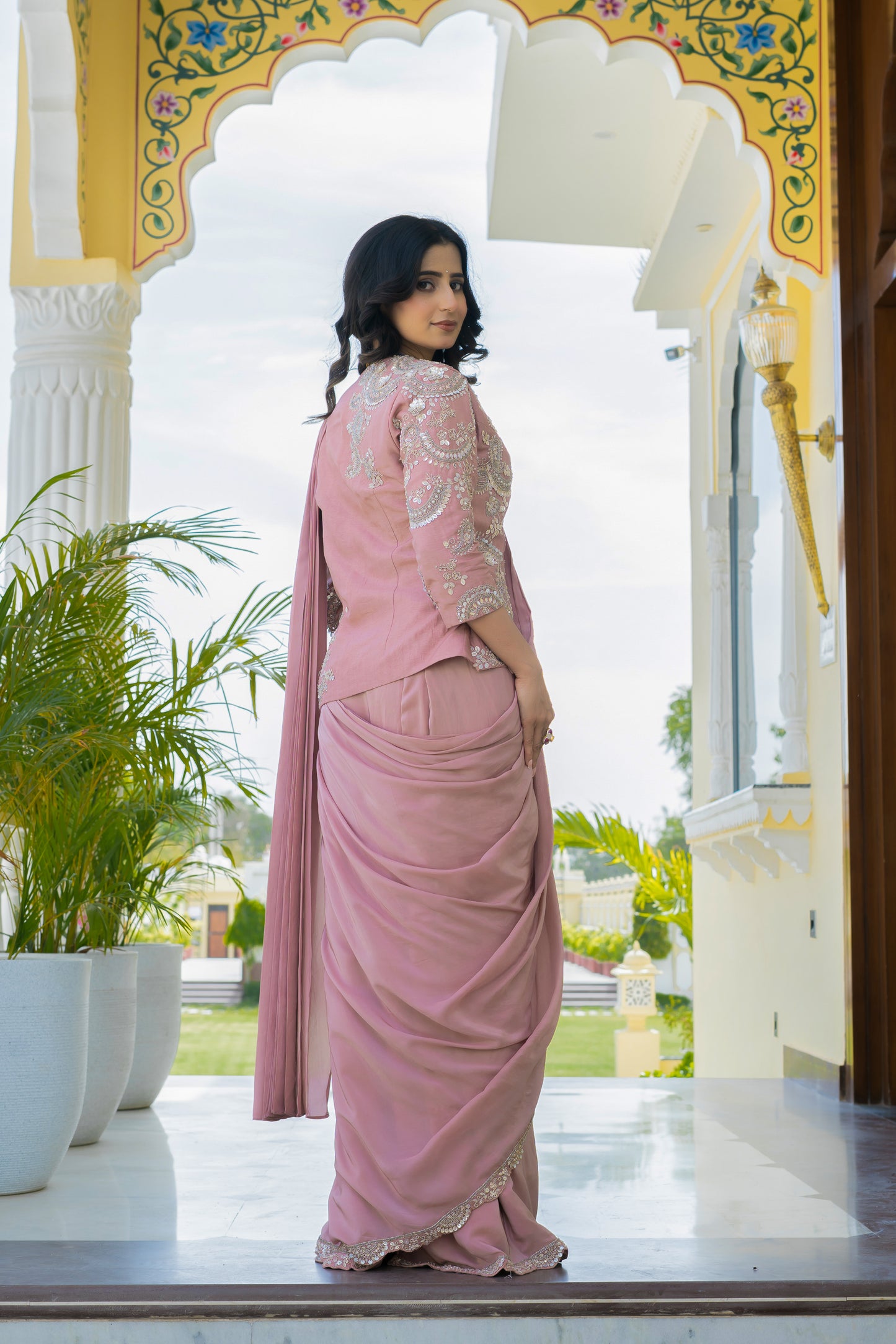 Mauve Saree Style Fusion Set
