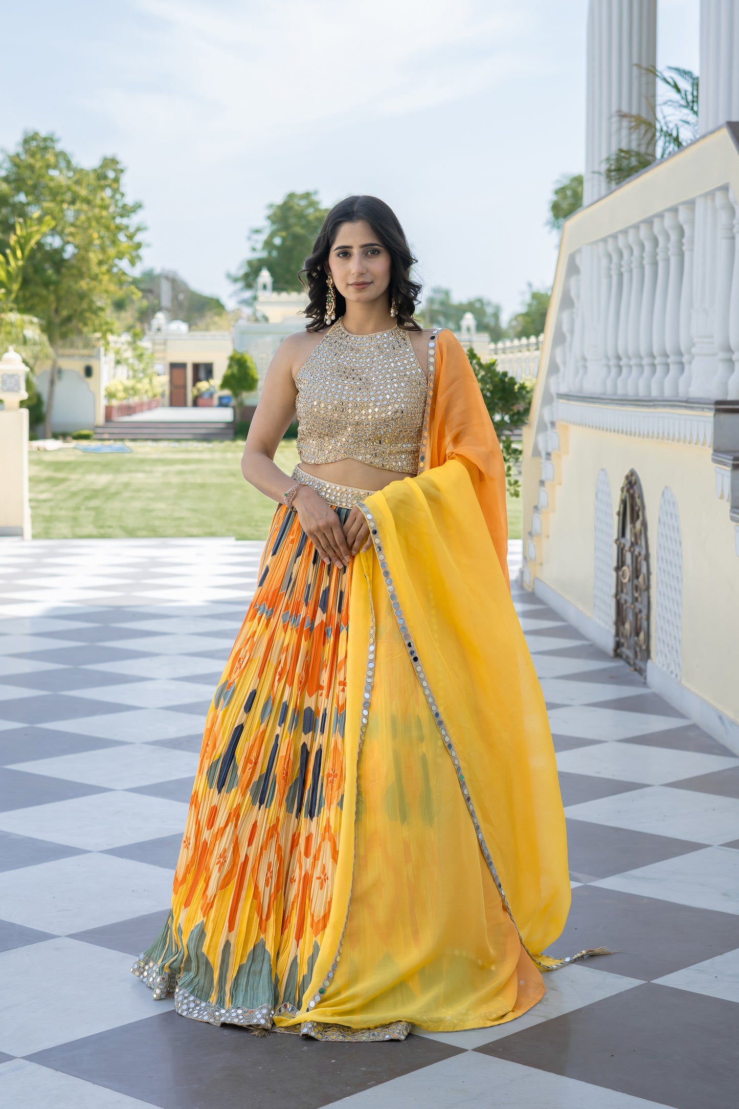 Yellow Ikat Printed Lehenga Choli Set