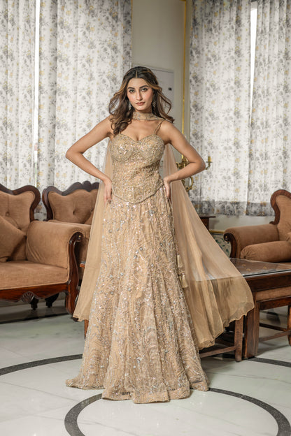 Beige Embellished Lehenga Set
