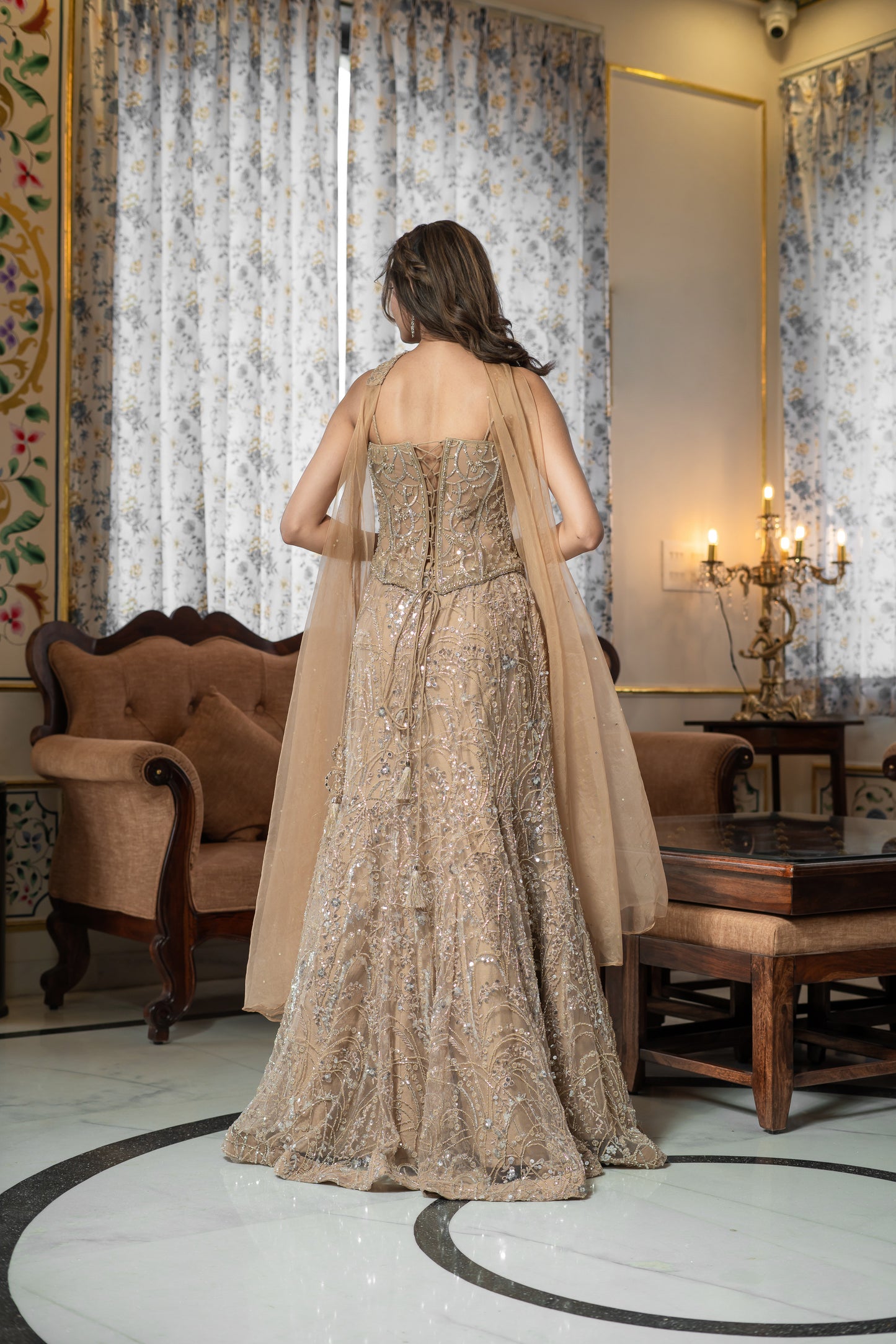 Beige Embellished Lehenga Set