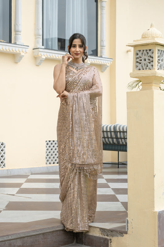 Gold Saree with All-Over Sequin Embellishments