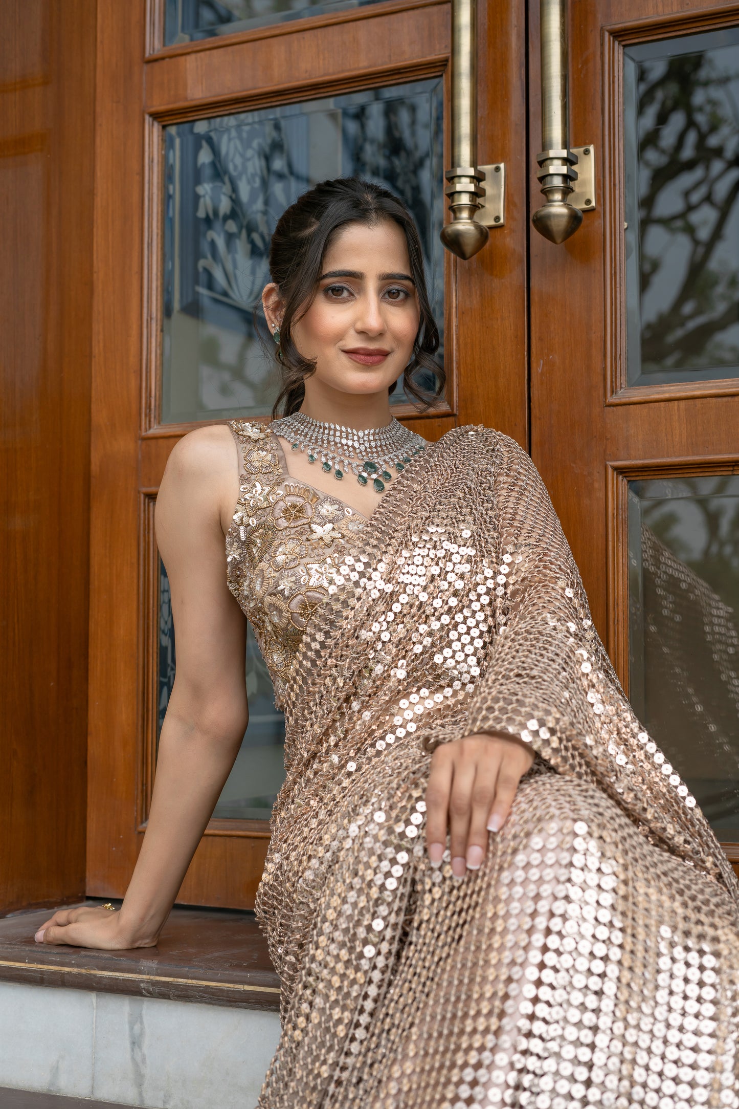 Gold Saree with All-Over Sequin Embellishments
