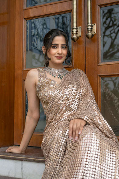 Gold Saree with All-Over Sequin Embellishments