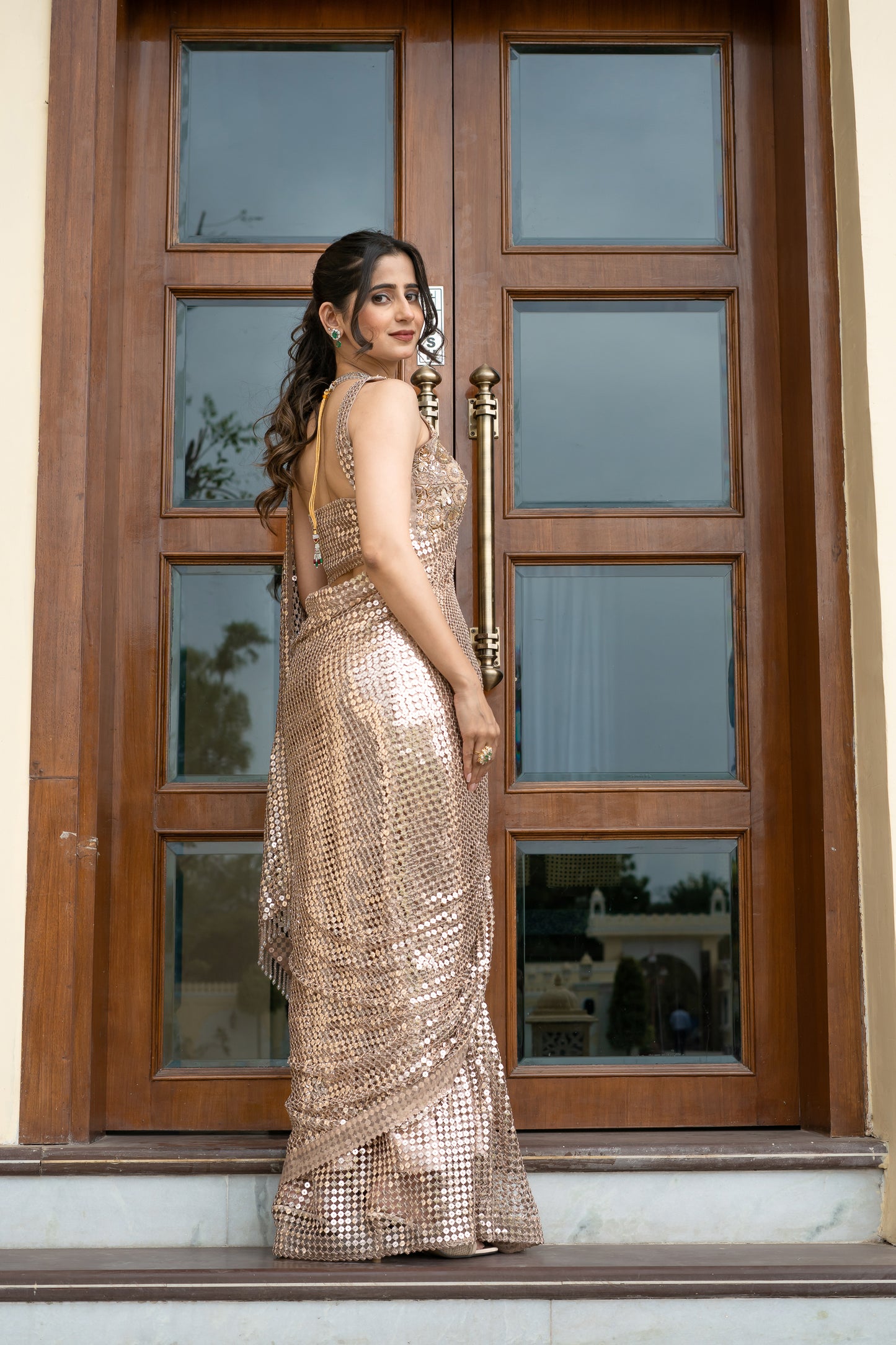Gold Saree with All-Over Sequin Embellishments