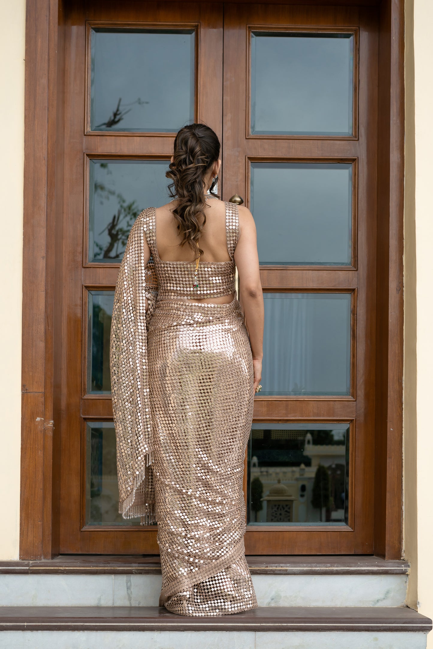 Gold Saree with All-Over Sequin Embellishments