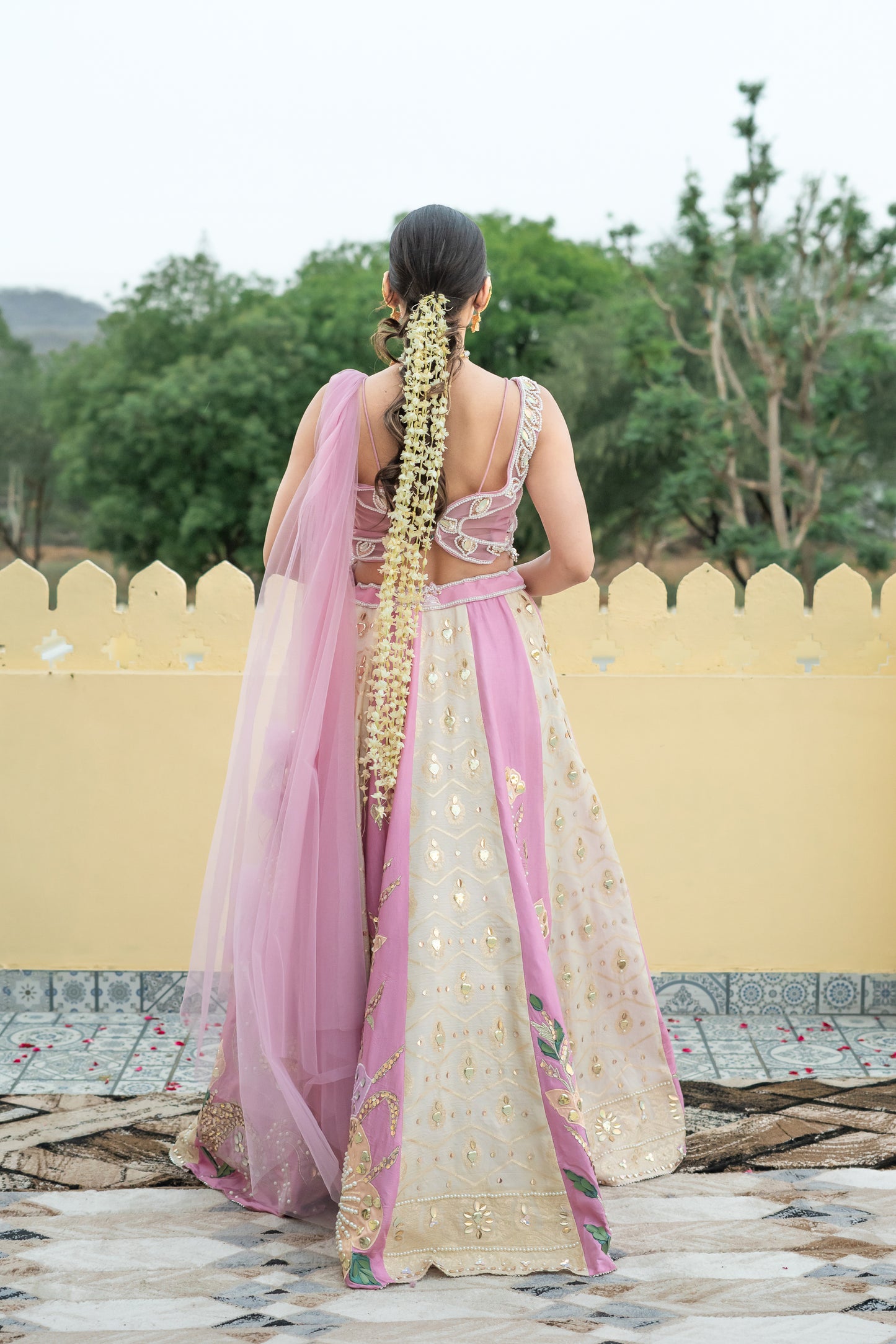 Pink Lehenga Set with Embellished Floral Details