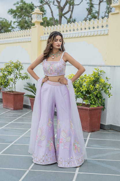Lavender Embellished Sharara Suit Set