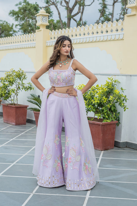 Lavender Embellished Sharara Suit Set