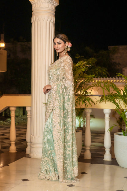 Mint Green Embellished Saree Set