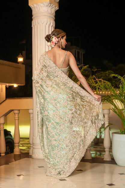 Mint Green Embellished Saree Set