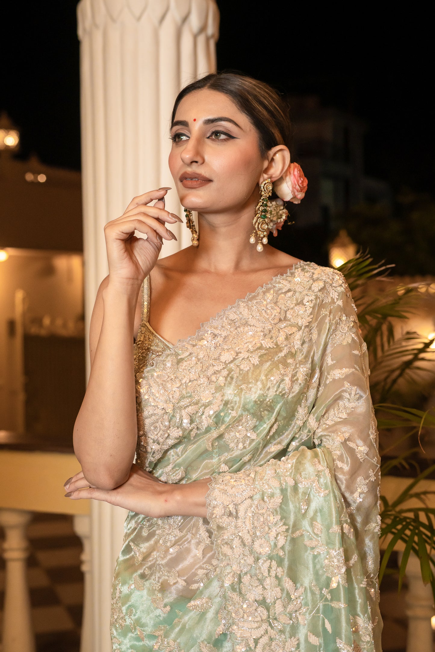 Mint Green Embellished Saree Set