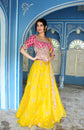 Butter Yellow Organza Skirt With Embellished Ghatchola Blouse And Dupatta