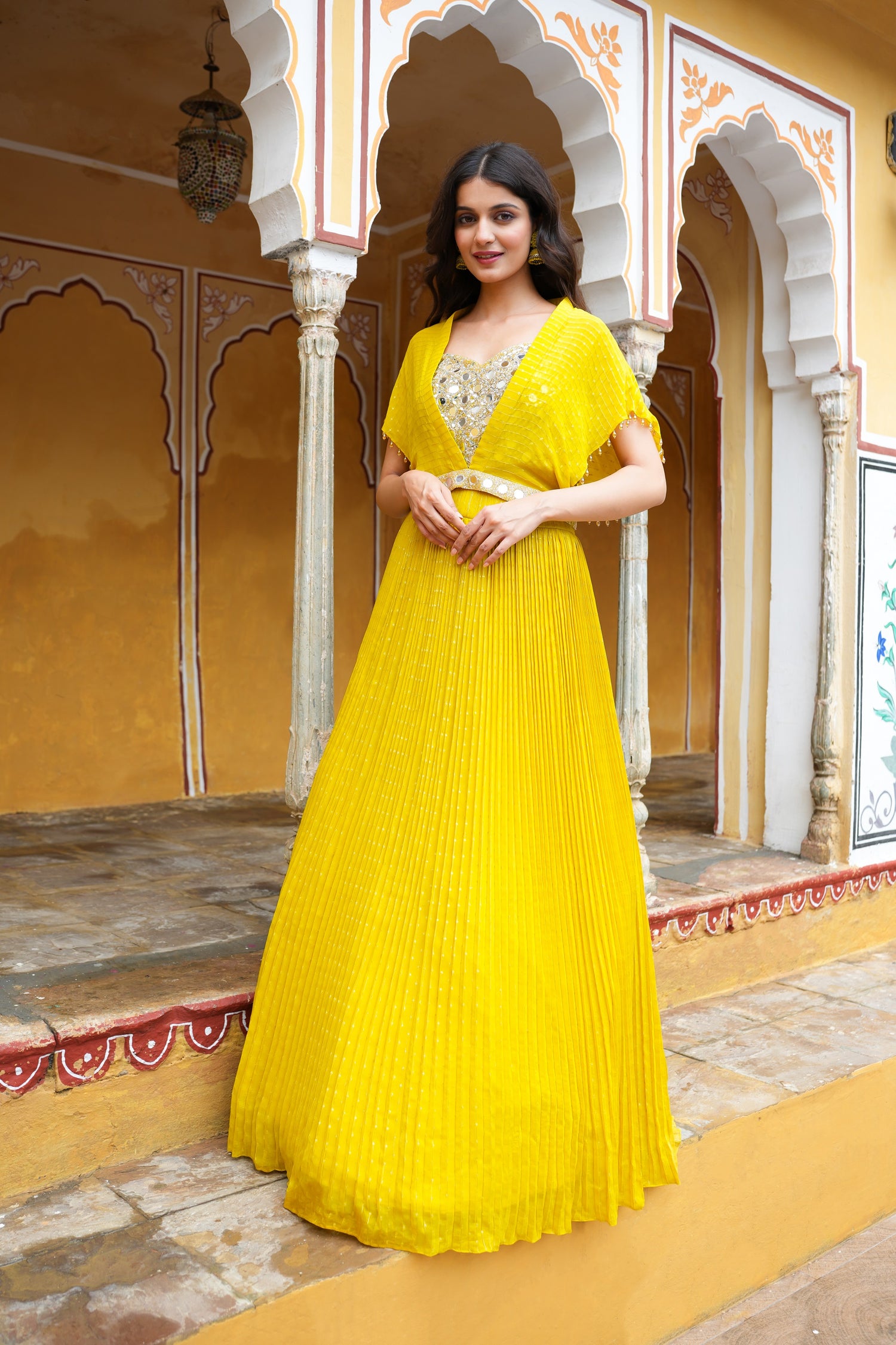 Mustard Colour Georgette Skirt Suit